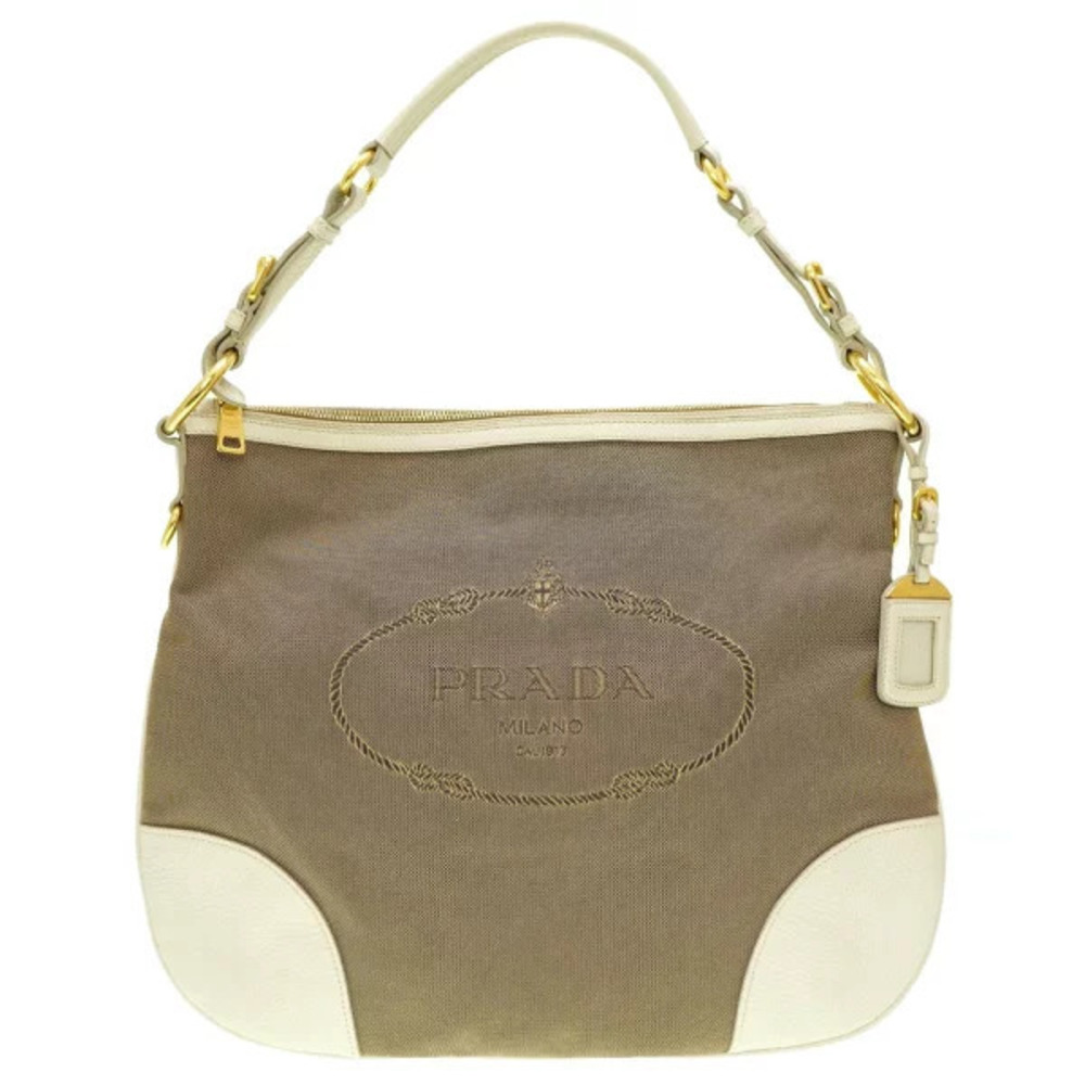 Prada logo jacquard One Shoulder Hobo bag hobo canvas leather brown